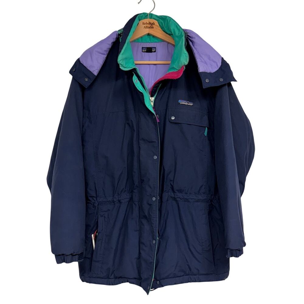 VTG Y2K Patagonia Coat Navy & Purple Women's SZ 10 Hooded Outdoor Gorpcore